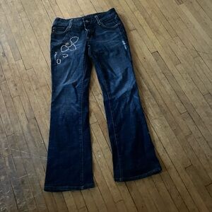 Seven7 Dark Blue Flare Jeans with Rhinestone Detail small flaw in pics